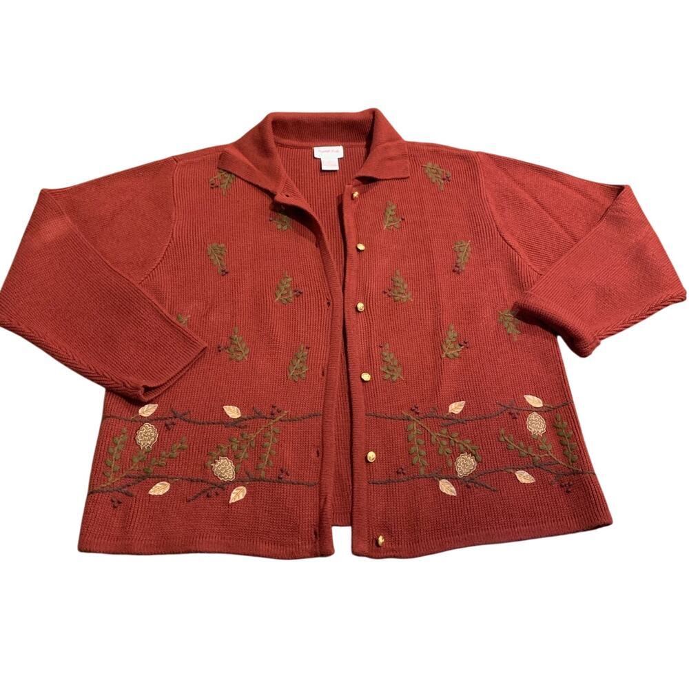 Crystal Kobe Women’s Floral Embroidered Cardigan Sweater Large